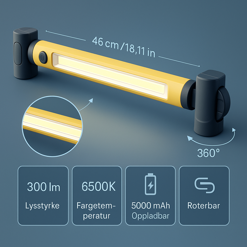 Superlys Magnetisk Arbeidslampe med Oppladbart Batteri