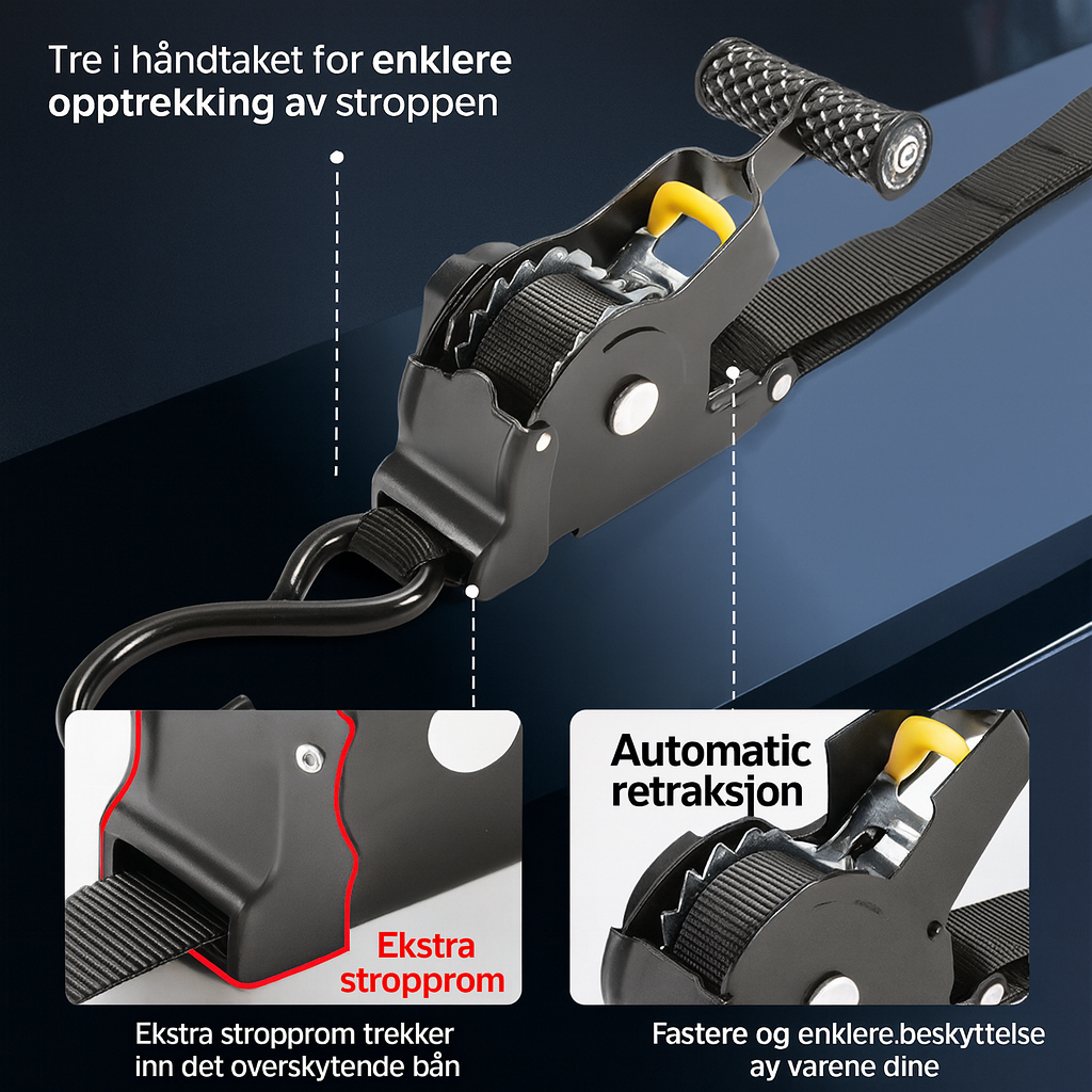 Xstrap - Selvopprullende lastestropp med skralle