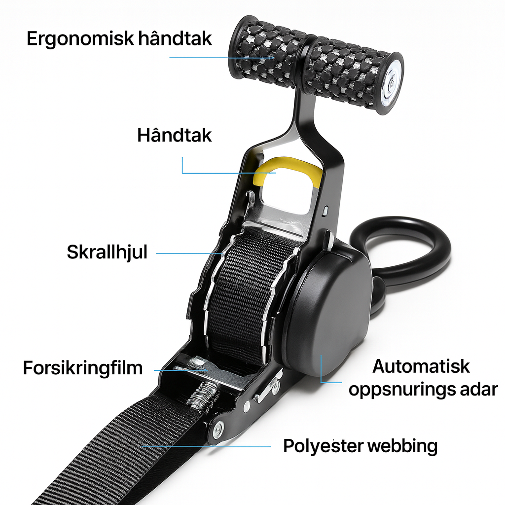 Xstrap - Selvopprullende lastestropp med skralle