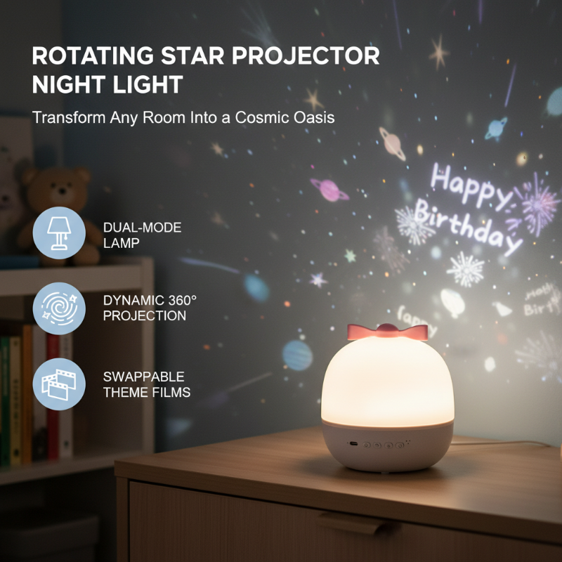 Oppladbar roterende stjerneprojektor nattlampe